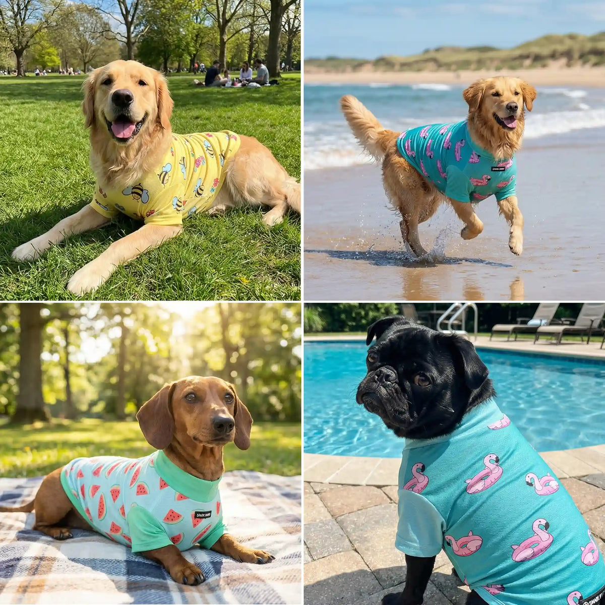 Sunblock Dog T-Shirt (3-pack) - Bees, Flamingo, Watermelon