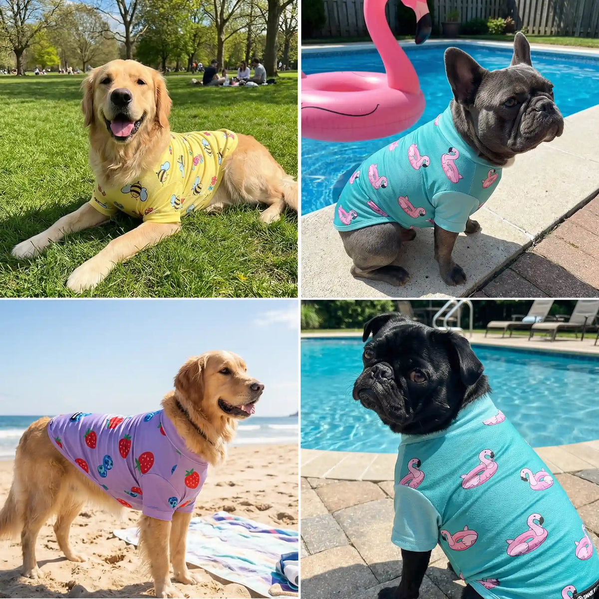 Sunblock Dog T-Shirt (3-pack) - Bees, Flamingo, Berries